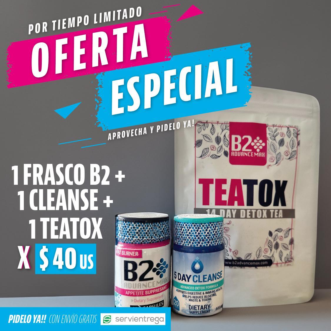 B2 + DETOX + TEATOX QUEMADOR DE GRASA, LIMPIA EL ORGANISMO Y DESINTOXICA TU CUERPO