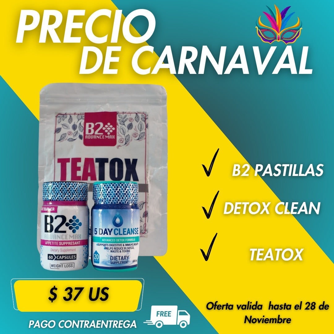 B2 + DETOX + TEATOX QUEMADOR DE GRASA, LIMPIA EL ORGANISMO Y DESINTOXICA TU CUERPO